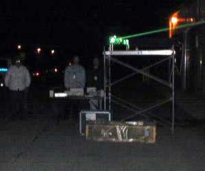 Spectronika CV laser and Projector in the chilly parking lot