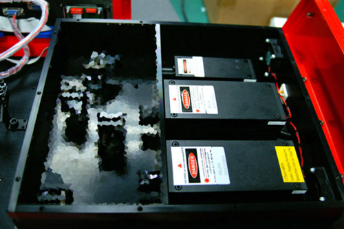 Interior of a modem RGB DPSS laser system - Photo courtesy of Neo Neon