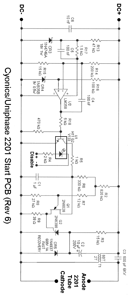 Cyonics/Uniphase 2201 Start Card (Rev 6) schematic