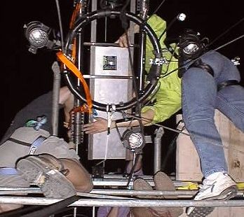 Mark, Olle and Adela mount the 'basket' laser in position